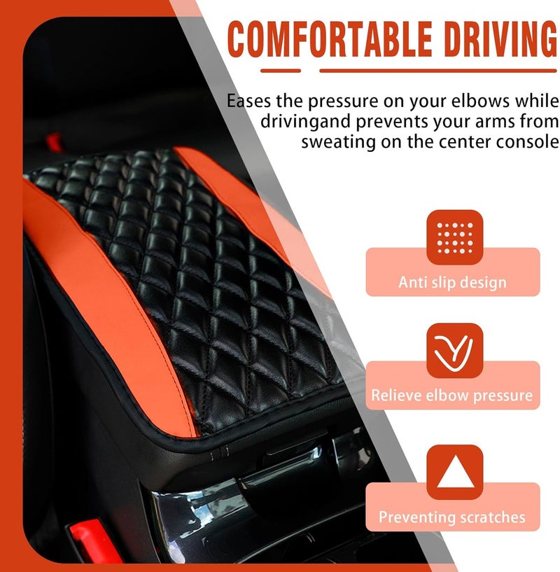 Couslcd Auto Center Console Pad, Universal Waterproof Armrest Seat Box Cover, Car Interior Accessories, Leather Auto Armrest Cover Protector for Most Vehicle, SUV, Truck (Orange) - Image 4